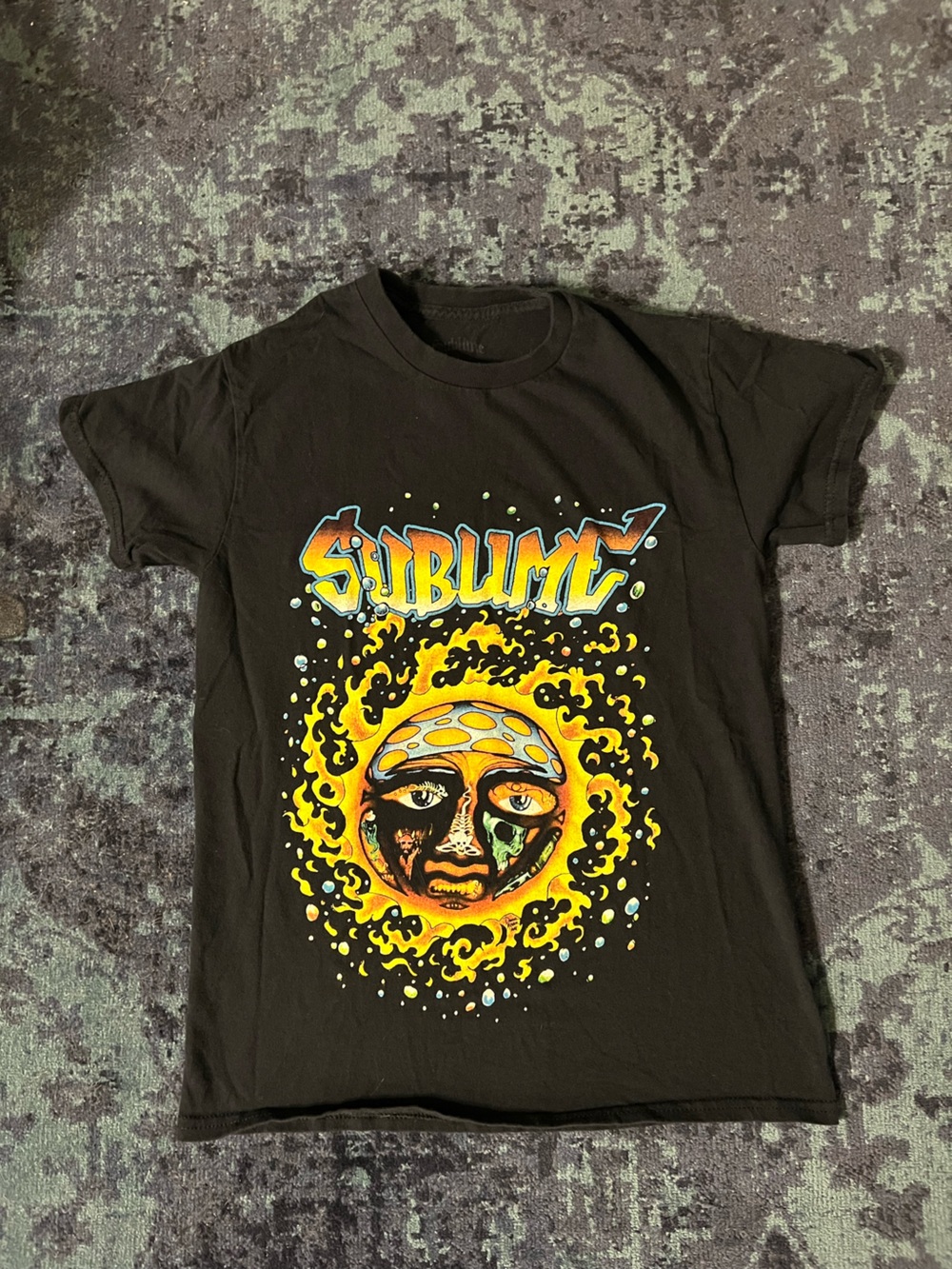 Sublime Black Short Sleeve Graphic Tee with Yellow Sun Artwork